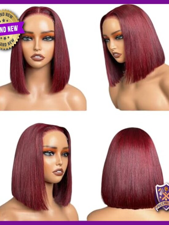 Human Hair Bob Wig 12 Inch Lace Front Glueless Pre Plucked 180% Density